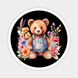 A teddy bear decorated with beautiful watercolor flowers Magnet